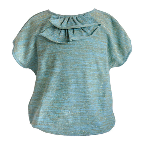 Lucy Cotton Sparkling Girls Top - Turquoise  Tops JAM London