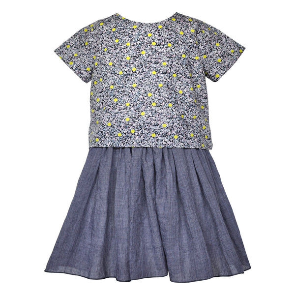 Anna Dot Liberty Print Girls Dress - Denim Blue  Girls Dress JAM London