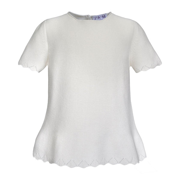 Grace Knitted Cotton Blouse with scallop Hem Detail - Cream  Cardigan JAM