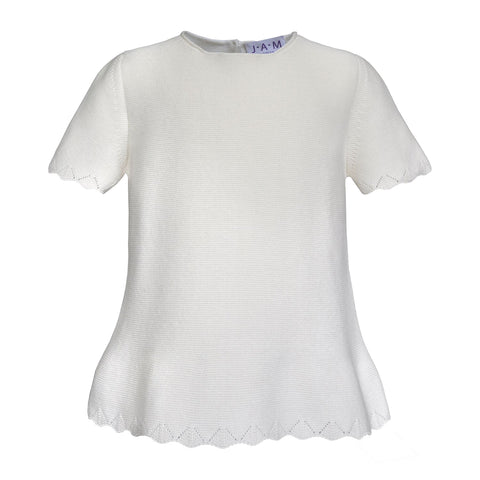 Grace Knitted Cotton Blouse with scallop Hem Detail - Cream  Cardigan JAM