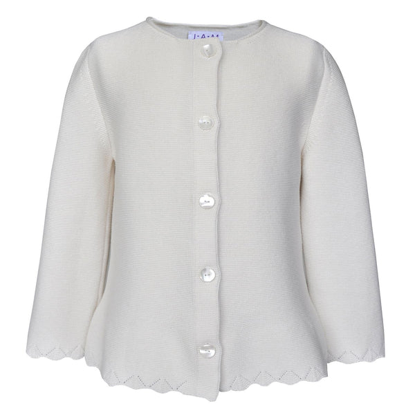 Grace Knitted Cotton Cardigan with Scallop Hem - Cream