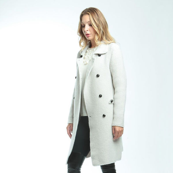 Knitted Double Breasted Women's Coat - Grey  womens coat JAM London