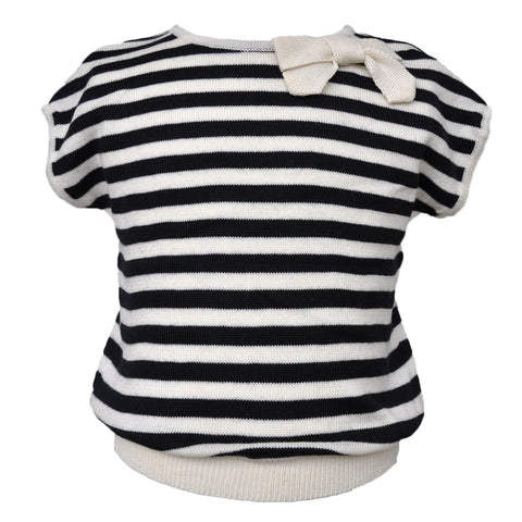 Kira - Striped Pima Cotton Girls Top - Nearly Black  Girls Top Kids Emporium by Lazy Francis