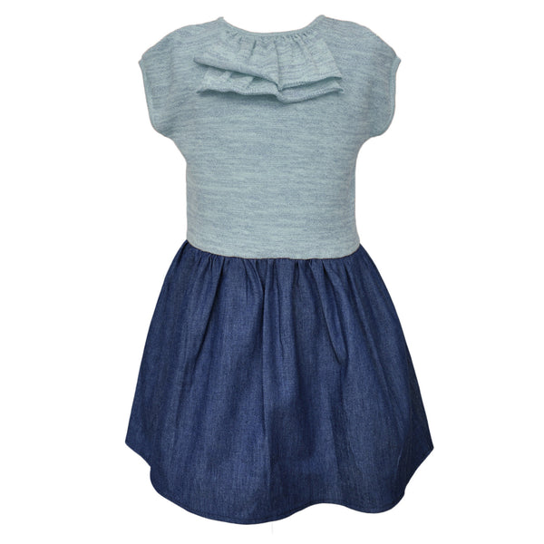 Lucy - Girls Summer Dress with Ruffles - Blue Gold Sparkle  Girls Dress JAM London