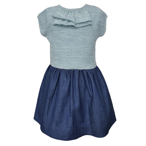 Lucy - Girls Summer Dress with Ruffles - Blue Gold Sparkle  Girls Dress JAM London