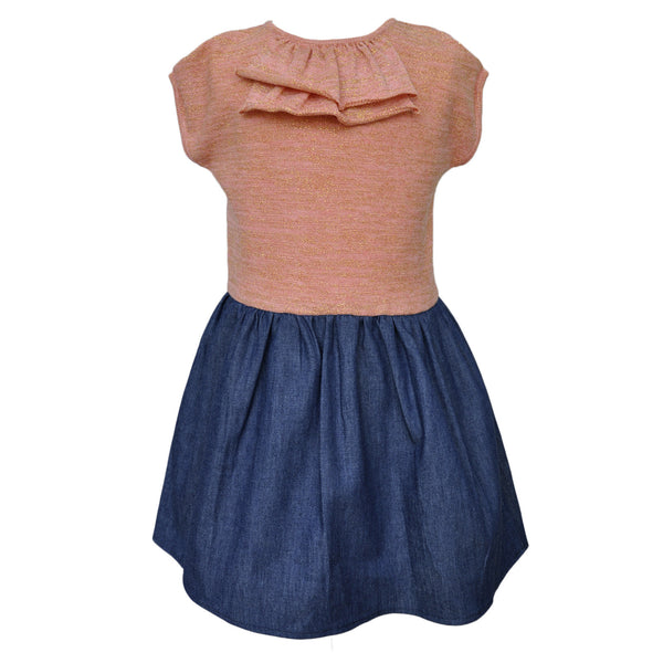 Girls Summer Dress with Ruffles Coral Gold Sparkle JAM London