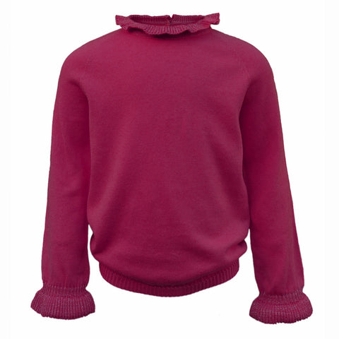 Mika Top with Frill Collar and Sleeves - Raspberry  Girls Top JAM London