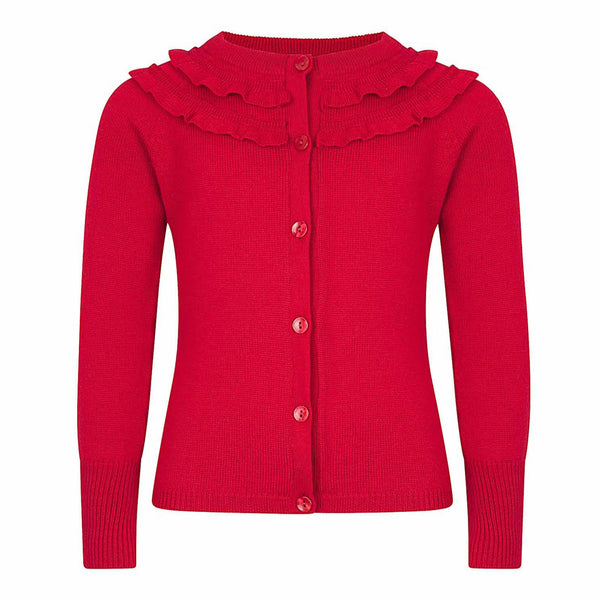 MILA - Merino Wool Girls Cardigan - Red  Girls Cardigan JAM London