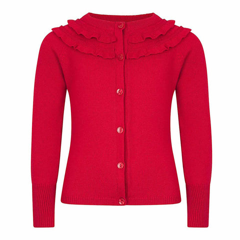 MILA - Merino Wool Girls Cardigan - Red  Girls Cardigan JAM London