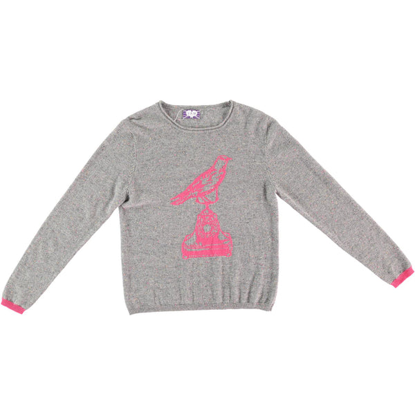 Neon Pink Bird Cashmere Women's Jumper - Grey  Jumper JAM London