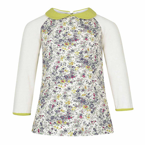 Twiggy - Girls Blouse - Cream and Lime  Girls Top JAM London