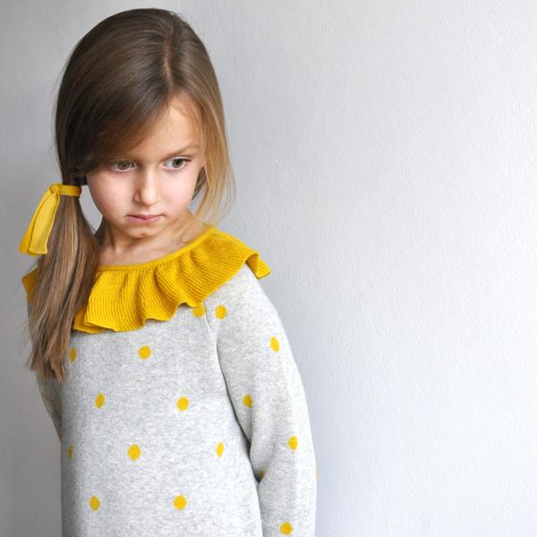 Pierrot Grey Polka Dot Dress - Mustard Yellow  Dress JAM London