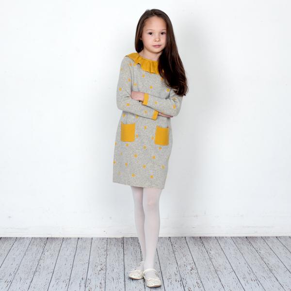 Pierrot Grey Polka Dot Dress - Mustard Yellow  Dress JAM London