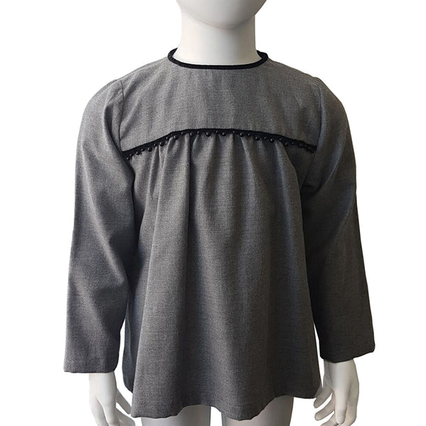 Long Sleeve Beaded Piping Top - Grey   JAM 