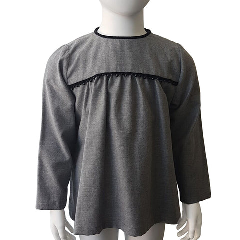 Long Sleeve Beaded Piping Top - Grey   JAM 