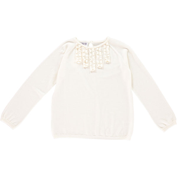 Ruffle Merino Wool Crew Neck Women's Jumper- Cream  Jumper JAM London