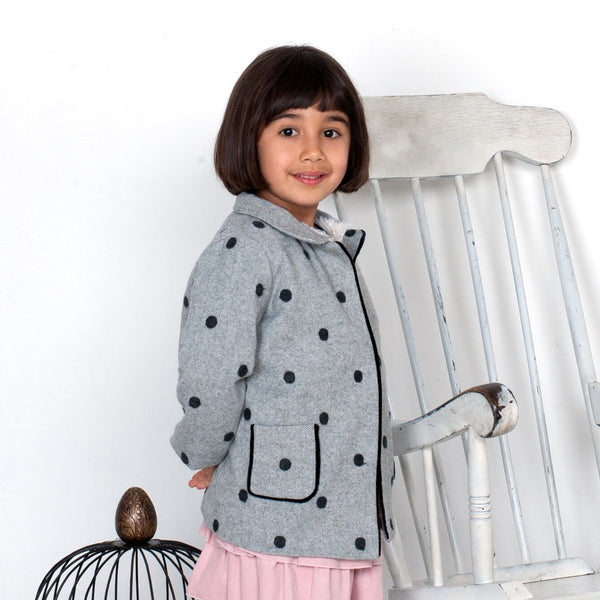 Grey Cream Dora Wool Blend Girls Coat - JAM London  Coat JAM London