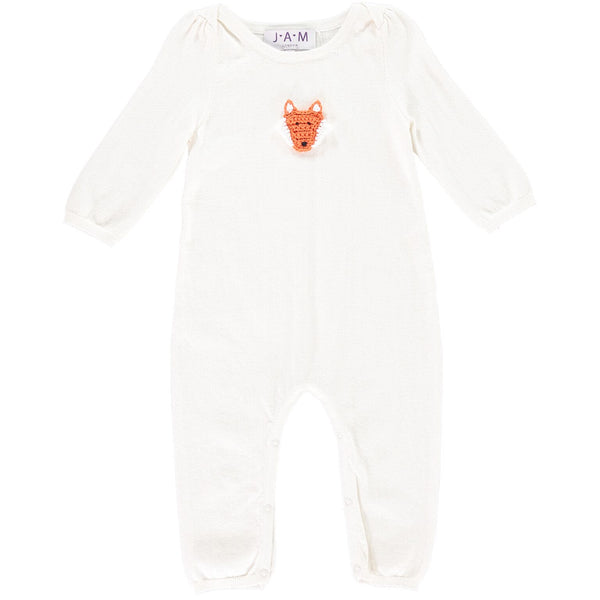 Baby One-Piece With Fox Crochet Appliqué - Cream  One-piece JAM London