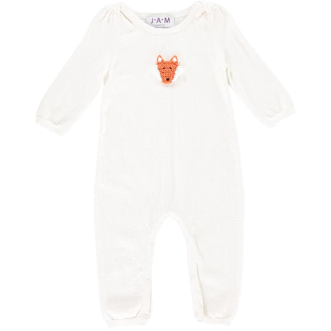 Baby One-Piece With Fox Crochet Appliqué - Cream  One-piece JAM London