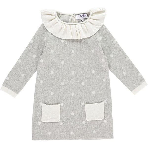 Grey Collar Polka Dot Pierrot Jumper Dress- Cream  Dress JAM London