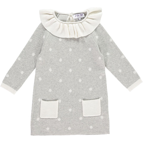Grey Collar Polka Dot Pierrot Jumper Dress- Cream  Dress JAM London