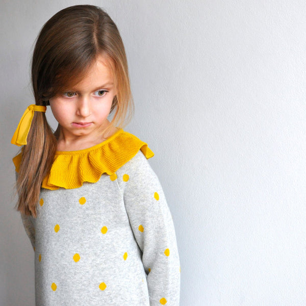 Grey Collar Polka Dot Pierrot Jumper Dress- Cream  Dress JAM London