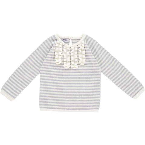 MILA Cream Stripe Ruffle Girls Jumper - Grey  Girls Jumper JAM London