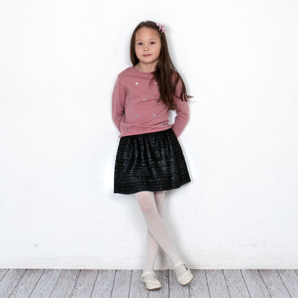Nella - Girls Silver Thread Crochet Skirt - Charcoal grey  Girls Skirt JAM London