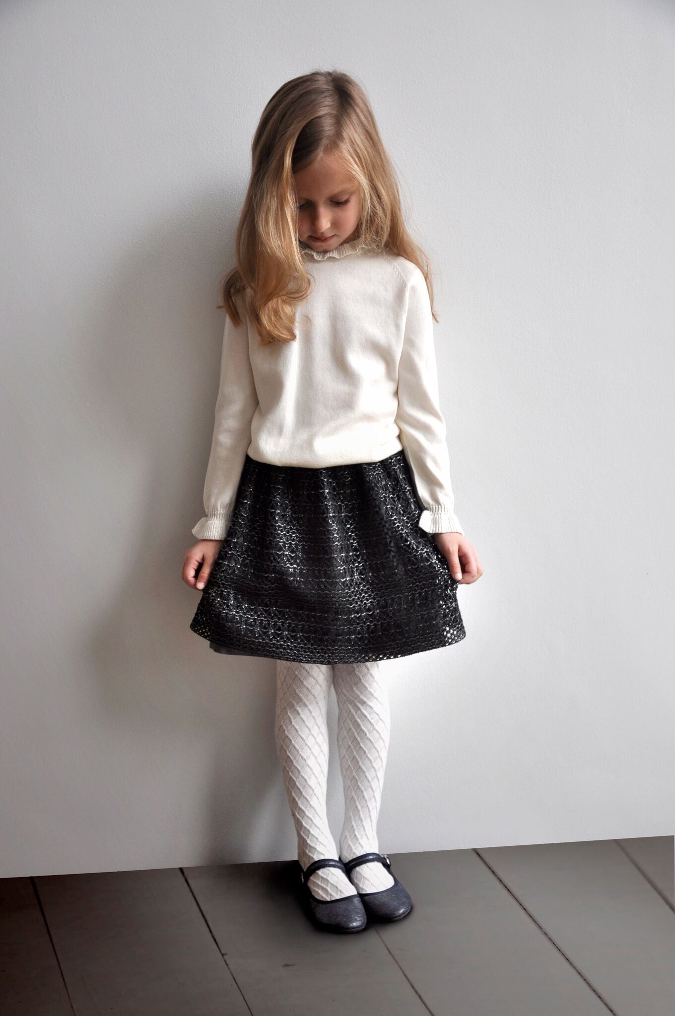 Nella Girls Silver Thread Crochet Skirt Charcoal grey