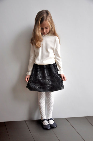 Nella - Girls Silver Thread Crochet Skirt - Charcoal grey  Girls Skirt JAM London