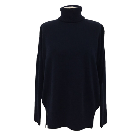 Ribbed Turtleneck Women's Jumper - Navy  jumper JAM London