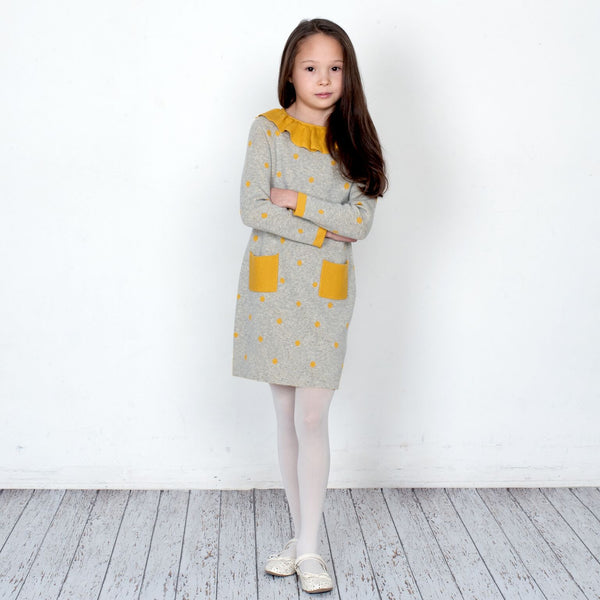 Grey Collar Polka Dot Pierrot Jumper Dress- Cream  Dress JAM London