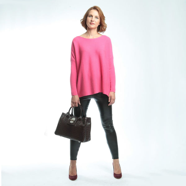 Ribbed Oversized Boat Neck Women's Jumper - Pink  Jumper JAM London