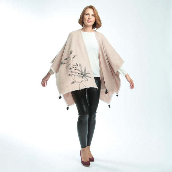 Floral Embroidered Women's Shawl With Tassels - Blush Pink  Shawl JAM London