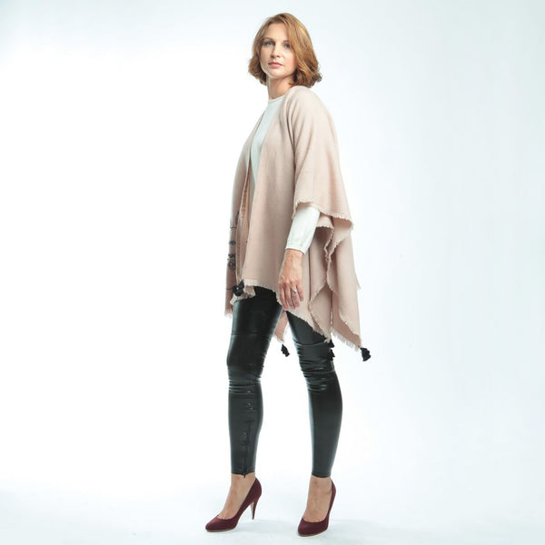 Floral Embroidered Women's Shawl With Tassels - Blush Pink  Shawl JAM London