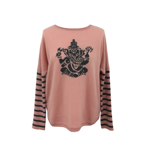 Ganesha Motif Cashmere Women's Jumper - Dusky Pink  Jumper JAM London