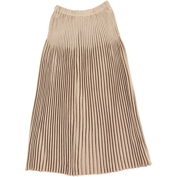 Metallic Pleated Plissé Knitted Women's Midi Skirt - Beige  Skirt JAM London