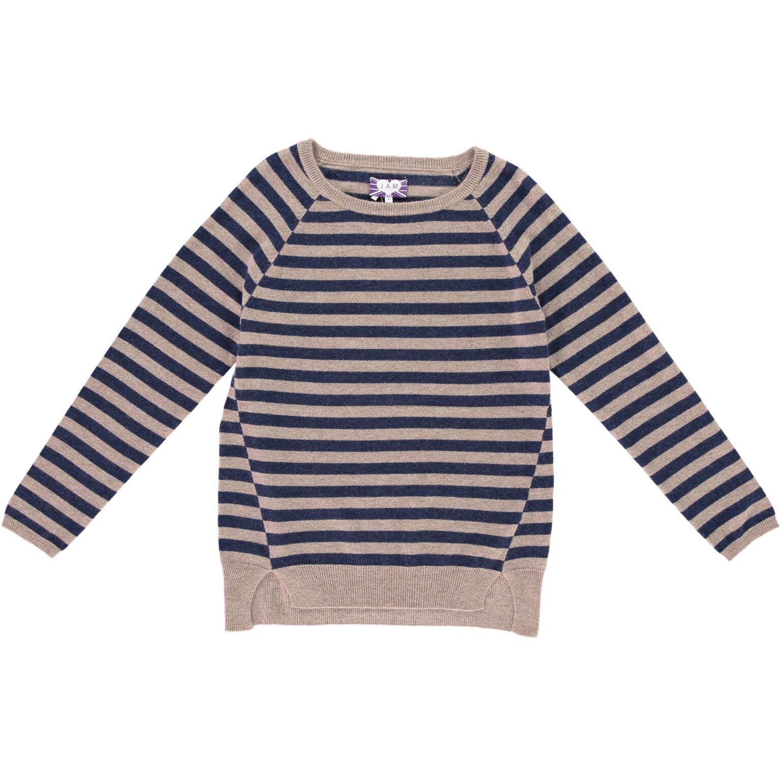 Striped Cashmere Ribbed Knitted Women\'s Jumper - Navy