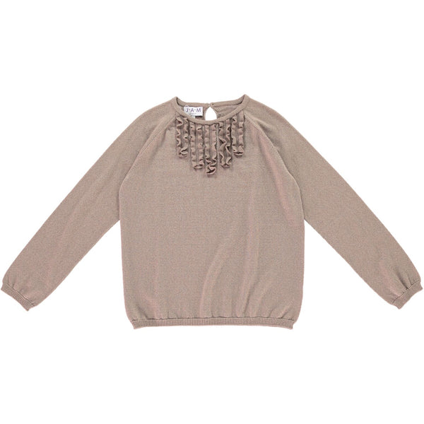 Ruffle Merino Wool Crew Neck Women's Jumper- Stone  Jumper JAM London