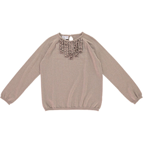 Ruffle Merino Wool Crew Neck Women's Jumper- Stone  Jumper JAM London