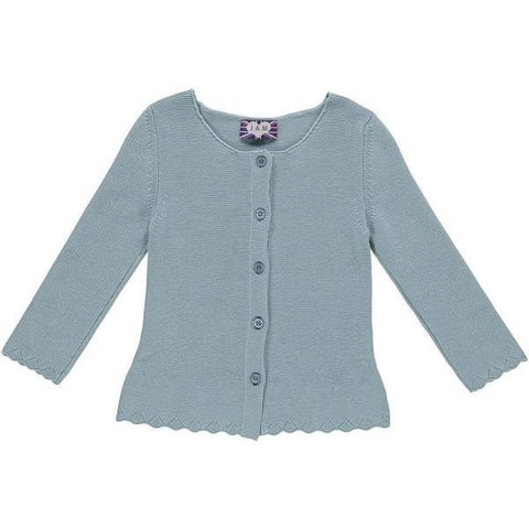 Grace Knitted Cotton Cardigan with Scallop Hem - Blue